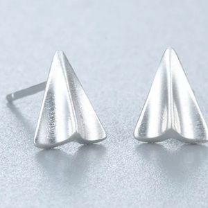 New .925 sterling silver paper airplane earrings
